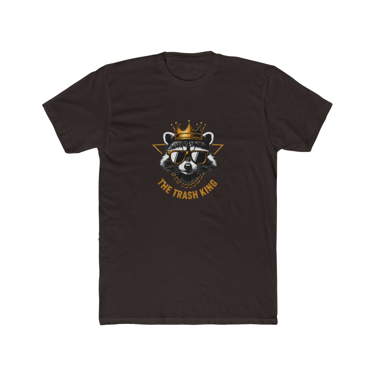 White T Shirt with a graphic of a raccoon wearing sunglasses and a gold crown, with the text "THE TRASH KING" in gold. The raccoon is set against a gold triangle. The shirt has a relaxed, oversized... - alternate angle 2, merchandise